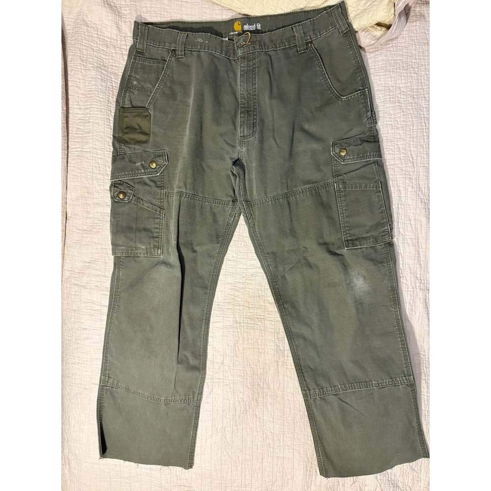 Carhartt Relaxed Fit Ripstop Cargo Work Pants Moss Green B342-MOS 40x34 Cut Hem